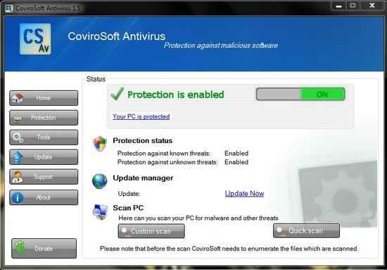 CoviroSoft Antivirus 1.6: защита от вредоносных модулей CoviroSoft Antivirus
